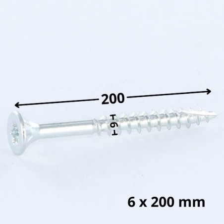 1 x Chipboard Screw Tekor Countersunk Head With Serration 6X200 Thread Length: 70 T30 Zinc Plated cut Type 17 Drilling