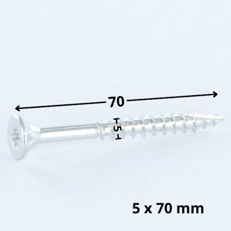 1 x Chipboard Screw Tekor Countersunk Head With Serration 5X70 Thread Length: 42 T25 Zinc Plated cut Type 17 Drilling