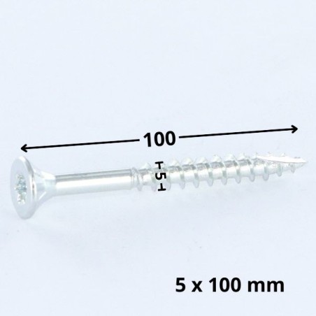 1 x Chipboard Screw Tekor Countersunk Head With Serration 5X100 Thread Length: 60 T25 Zinc Plated cut Type 17 Drilling
