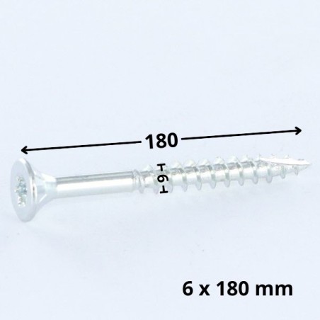 1 x Chipboard Screw Tekor Countersunk Head With Serration 6X180 Thread Length: 70 T30 Zinc Plated cut Type 17 Drilling