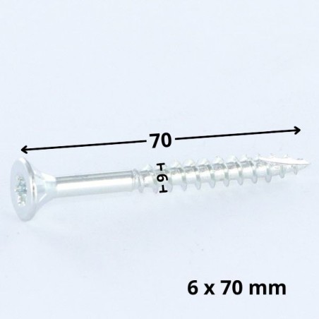 1 x Chipboard Screw Tekor Countersunk Head With Serration 6X70 Thread Length: 42 T30 Zinc Plated cut Type 17 Drilling