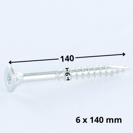 1 x Chipboard Screw Tekor Countersunk Head With Serration 6X140 Thread Length: 70 T30 Zinc Plated cut Type 17 Drilling