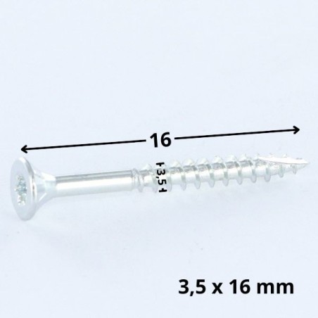 1 x Chipboard Screw Tekor Countersunk Head With Serration 3.5X16 T15 Zinc Plated cut Type 17 Drilling Point