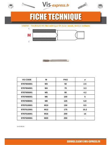 1 x HSS tap M4 Pitch 70
