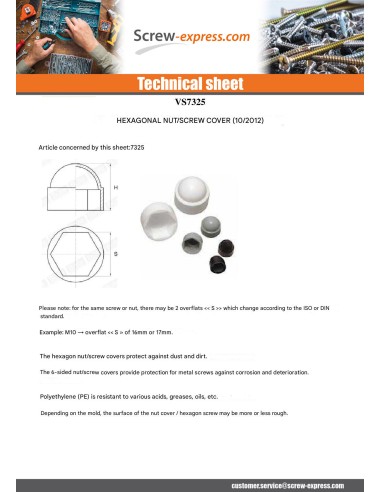 1 x Cover Cap Hexagonal Head M5 Polyethylene...
