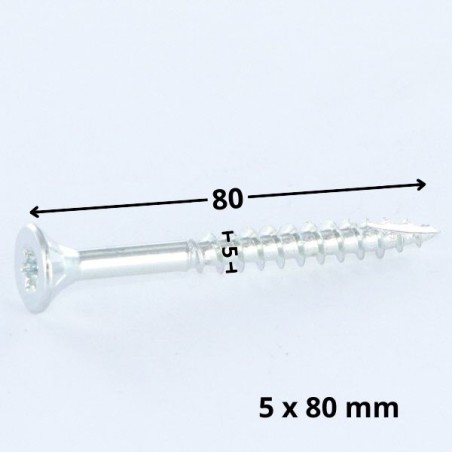 1 x Chipboard Screw Tekor Countersunk Head With Serration 5X80 Thread Length: 48 T25 Zinc Plated cut Type 17 Drilling
