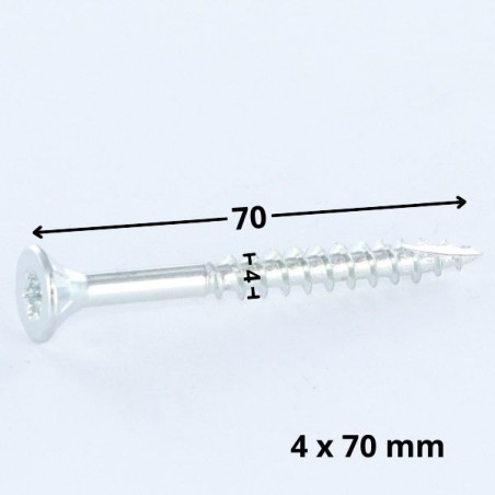 1 x Chipboard Screw Tekor Countersunk Head With Serration 4X70 Thread Length: 42 T20 Zinc Plated cut Type 17 Drilling