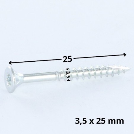 1 x Chipboard Screw Tekor Countersunk Head With Serration 3.5X25 T15 Zinc Plated Full Thread cut Type 17 Drilling Point