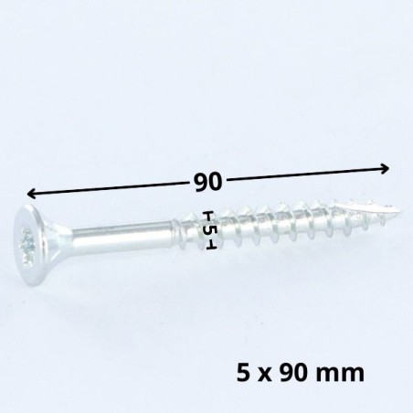 1 x Chipboard Screw Tekor Countersunk Head With Serration 5X90 Thread Length: 60 T25 Zinc Plated cut Type 17 Drilling