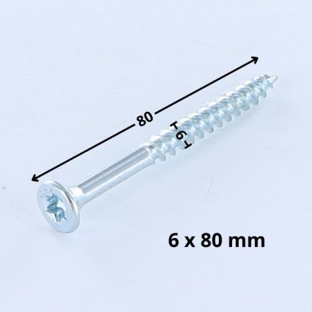 1 x Chipboard Screw Countersunk Head T25 6X80 Thread Length: 48 Zinc Plated