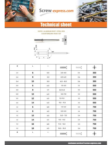 1 x Blind rivets Aluminium Stahlgewinde 3.2X18...