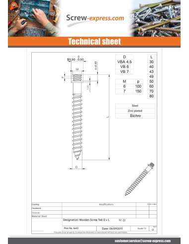 1 x PAWS to Wood Screws Zinc Plated 7X70