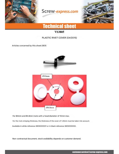 1 x Cover Cap Rivet Plastique White