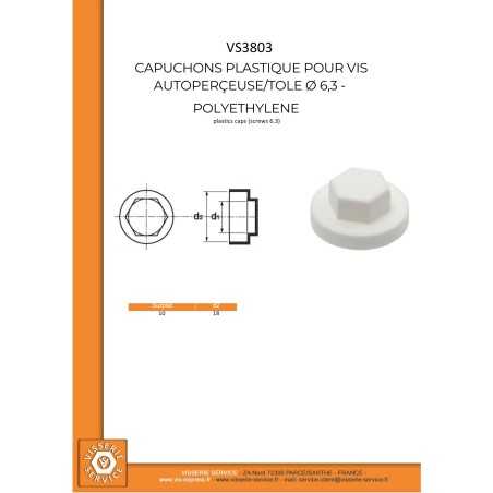 1 x Plastic cap Screw Diameter 6.3 Flatbed 10 Ral9010/Pure White