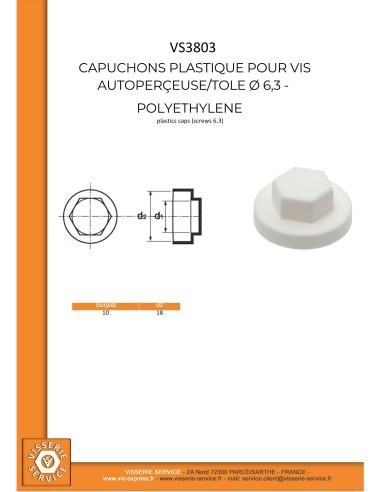 1 x Plastic cap Screw Diameter 6.3 Flat 10...