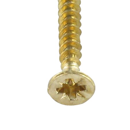 1 x Chipboard Screw Countersunk Head Pozi PZ2 3.5X30 Full Thread Brass Plated Steel