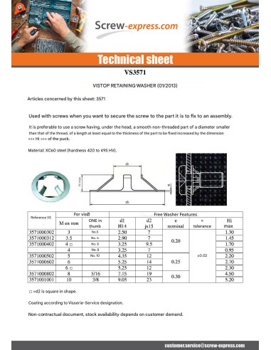 1 x Washer RETENTION VISTOP 3 REF91030132 Zinc...