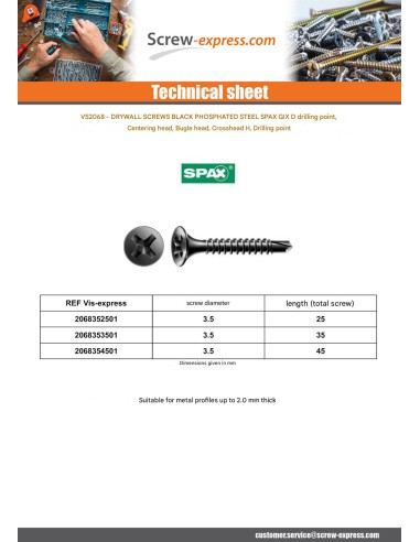 1 x Drywall Screw Spax 3.5X25 Phosphated Plain...