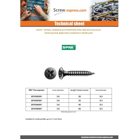 1 x Drywall Screw Spax Phillips 2 3.9X45 Phosphated Plain GIX-A