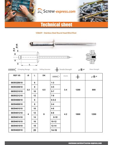 1 x Rivet Blind MINOX TRS 4.8X16 Thickness Of...