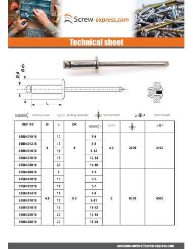 1 x Rivet Blind Entirely Stainless Steel A4...