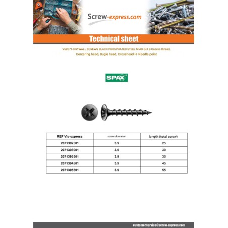 1 x Drywall Screw Spax Phillips 2 3.9X25 Phosphated Plain GIX-B