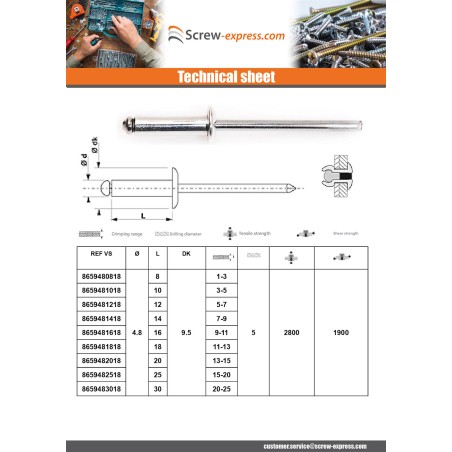 1 x Rivet Blind MINOX 4.8X10 Thickness Of Panel 3 to 5