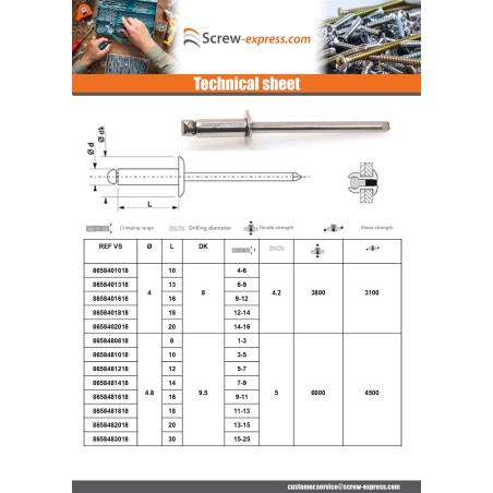 1 x Rivet Blind Entirely Stainless Steel A4 Flat Head 4.8X20