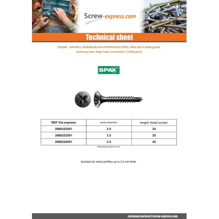 1 x Drywall Screw Spax Phillips 2 3.5X45 Phosphated Plain GIX-D