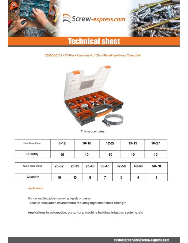 1 x Set of 97 Hose clamp Of Tightening Plain...