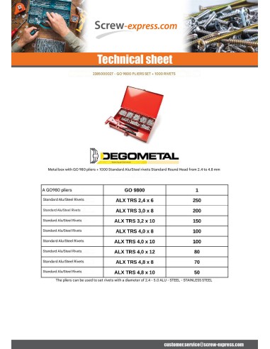 1 x Set of Pliers GO9800 + 1000 Rivet DEGOMETAL