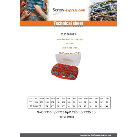 1 x Set of 1700 Chipboard Screw Tekor Countersunk Head Torx cut Type 17 Drilling Point Zinc Plated With Bit