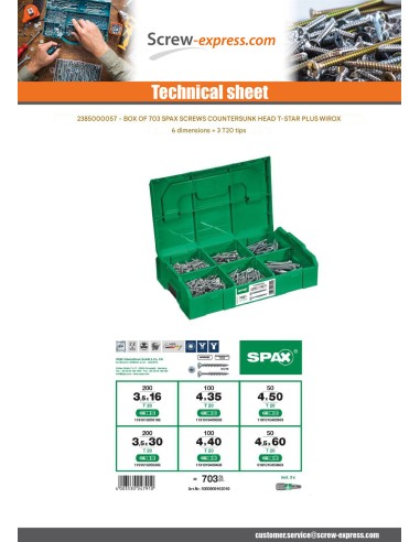 1 x Set of 703 Spax Countersunk Head T-STAR+ WIROX