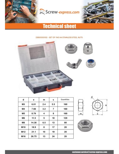 1 x Set of 1140 Nut Stainless Steel A4