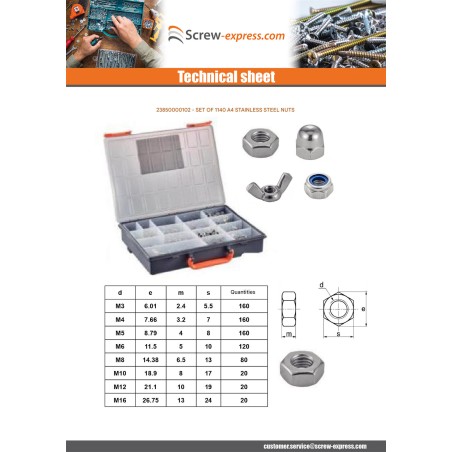 1 x Set of 1140 Nut Stainless Steel A4