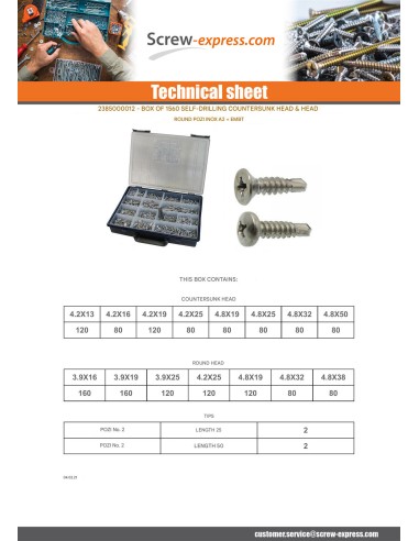 1 x Set of 1540 Self Drilling Countersunk Head...
