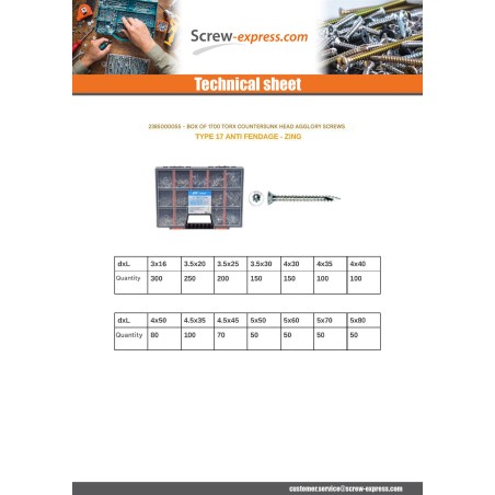 1 x Set of 1700 Chipboard Screw Countersunk Head Torx cut Type 17 Drilling Point Zinc Plated