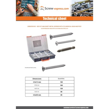 1 x Set of 1684 Thread Rolling Screw Pan Head / Countersunk Head Pozi + Bit Stainless Steel A4