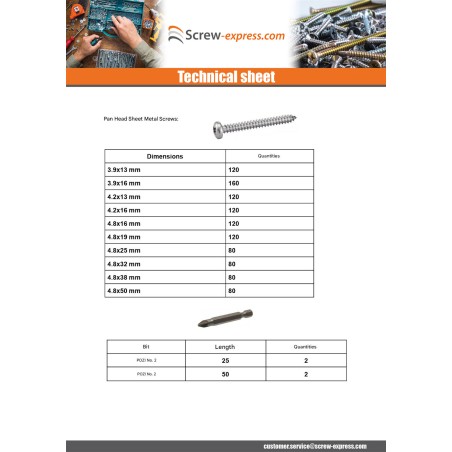 1 x Set of 1684 Thread Rolling Screw Pan Head / Countersunk Head Pozi + Bit Stainless Steel A4