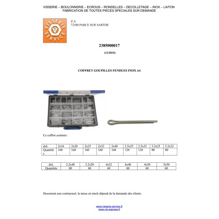 1 x Set of 1580 Pin Slotted Stainless Steel A2