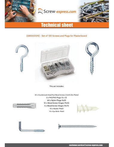 1 x Set of 130 Screw And Plug plasterboard