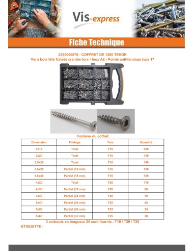 1 x Set of 1200 Chipboard Screw Tekor...