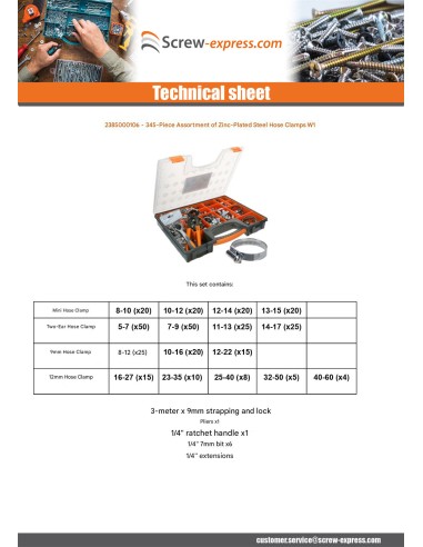 1 x Set of 345 Hose clamp Of Tightening Plain...