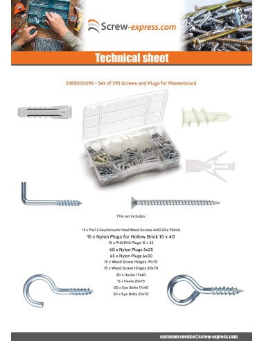1 x Set of 295 Screw And Plug plasterboard