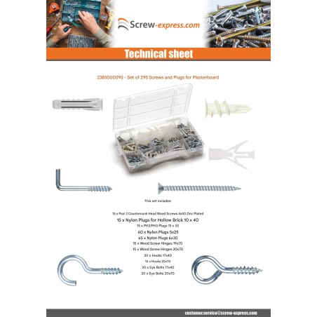 1 x Set of 295 Screw And Plug plasterboard