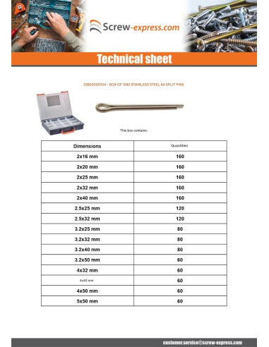 1 x Set of 1580 Pin Slotted Stainless Steel A4