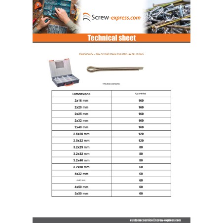 1 x Set of 1580 Pin Slotted Stainless Steel A4