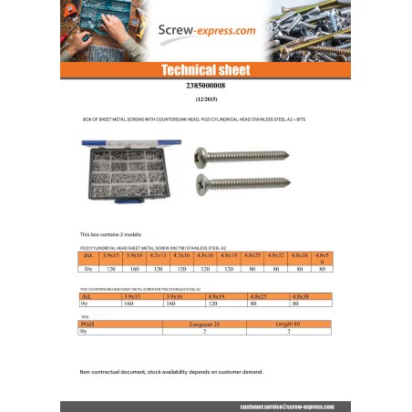 1 x Set of 1684 Thread Rolling Screw Countersunk Head Round Head Pozi Stainless Steel A2 Bit