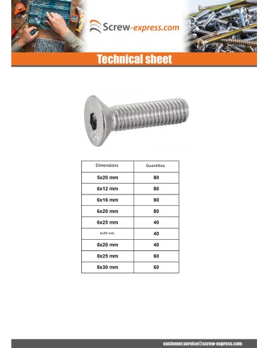 1 x Set of 1240 Machine Screw Flat Head Hexagon...