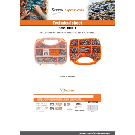 1 x Set of 280 Chipboard Screw Countersunk Head Pozi Zinc Plated Bit